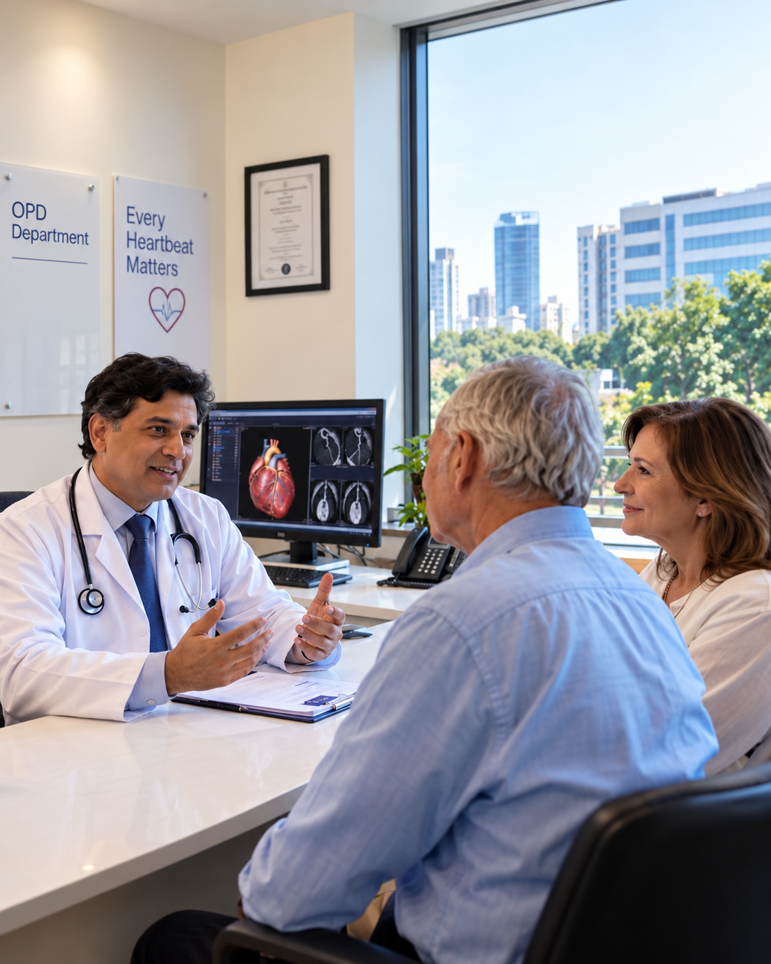 A clinician consulting with a patient