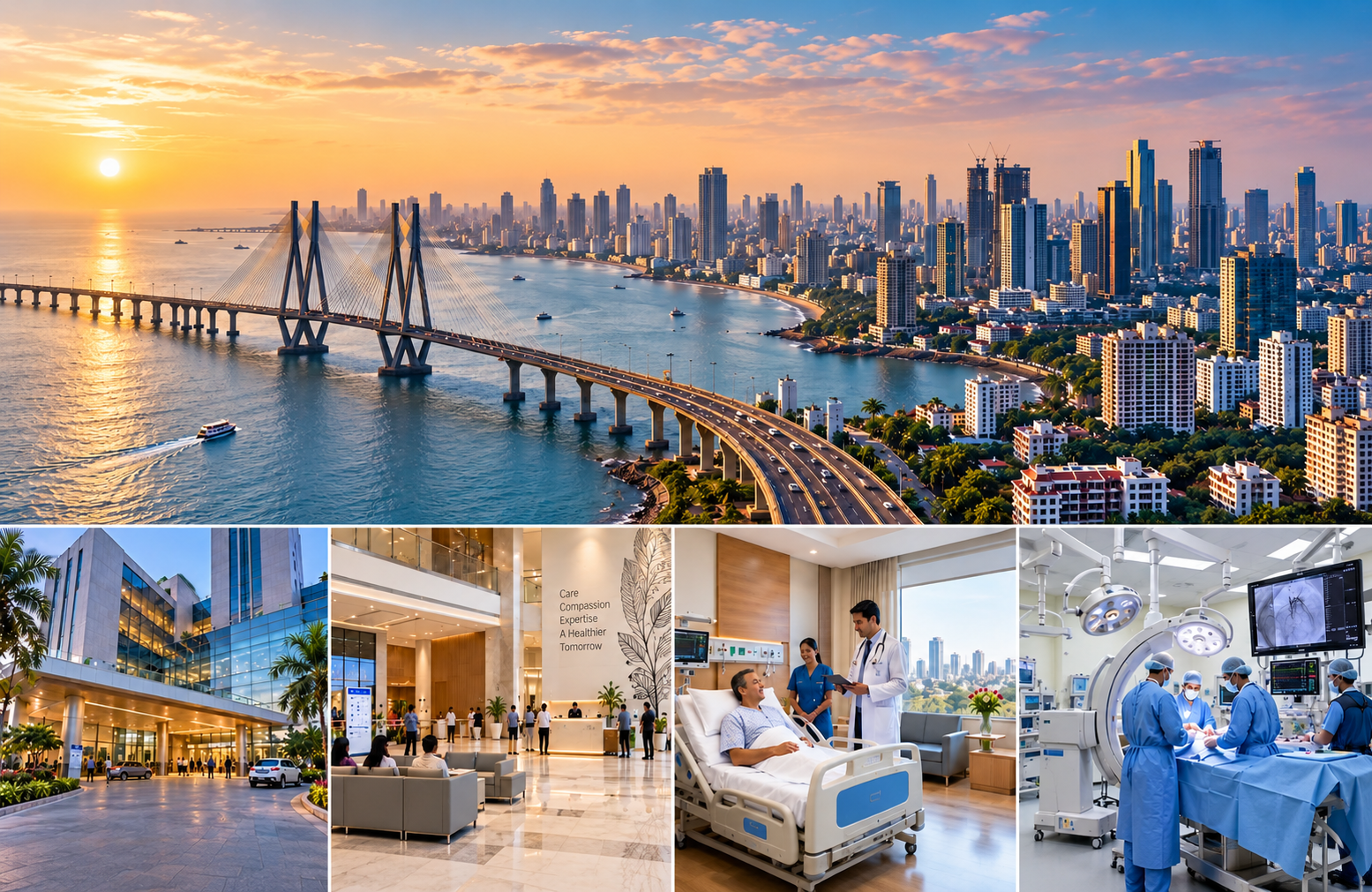 Mumbai skyline and care destination